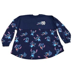 Disney World Spirit Jersey Navy Blue Stitch Pattern Long Sleeve Tee